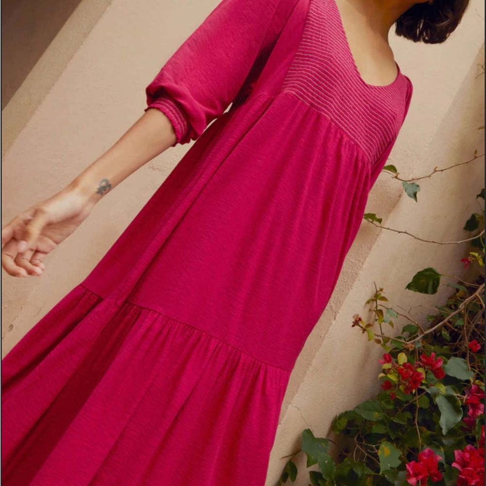 Nation LTD Rona Smocked Tiered‎ Midi Dress Berry Pink Women’s Small Puff Sleeve